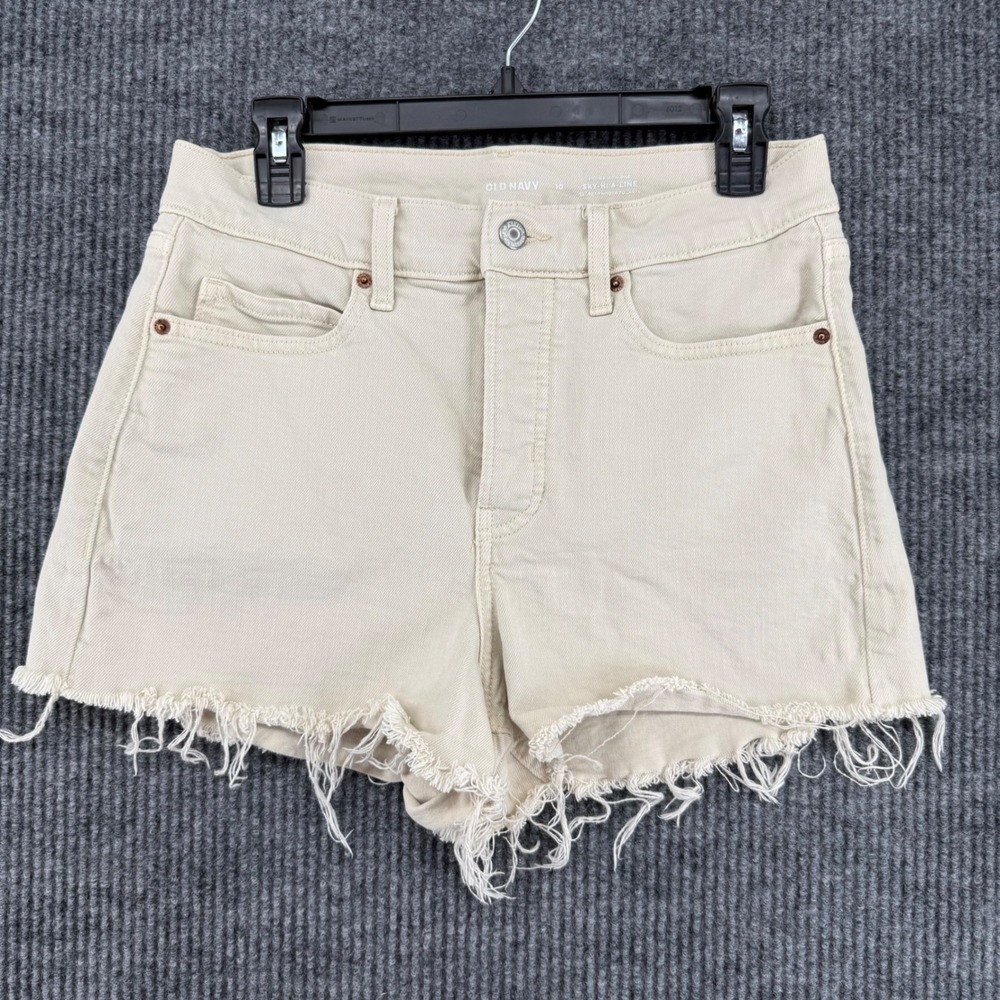 Old Navy Denim Shorts Womens 10 Beige Excellent Sky-Hi A-Line Raw Hem High Rise